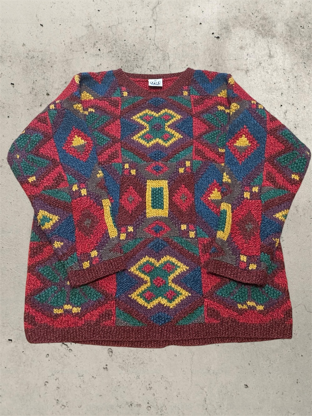 Oui Vintage Geometric Textured Soft Knit Sweater - Size Medium